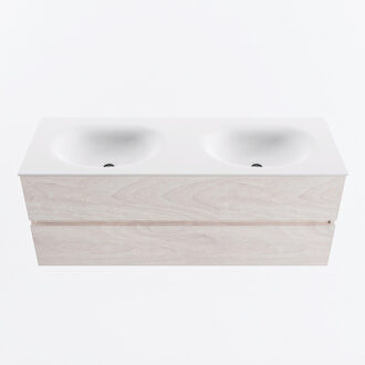 Mondiaz VICA 130cm badmeubel onderkast Underlayment 2 lades. Wastafel MOON dubbel 2 kraangaten, kleur Talc.