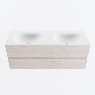 Mondiaz VICA 130cm badmeubel onderkast Underlayment 2 lades. Wastafel MOON dubbel zonder kraangat, kleur Talc.