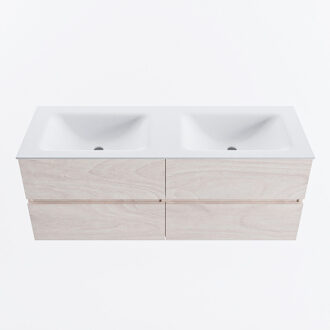 Mondiaz VICA 130cm badmeubel onderkast Underlayment 4 lades. Wastafel CLOUD dubbel 2 kraangaten, kleur Talc.