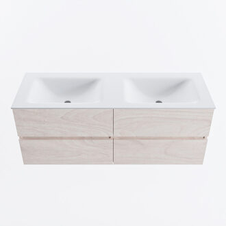 Mondiaz VICA 130cm badmeubel onderkast Underlayment 4 lades. Wastafel CLOUD dubbel zonder kraangat, kleur Talc.
