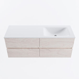 Mondiaz VICA 130cm badmeubel onderkast Underlayment 4 lades. Wastafel CLOUD rechts zonder kraangat, kleur Talc.