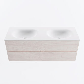Mondiaz VICA 130cm badmeubel onderkast Underlayment 4 lades. Wastafel MOON dubbel zonder kraangat, kleur Talc.