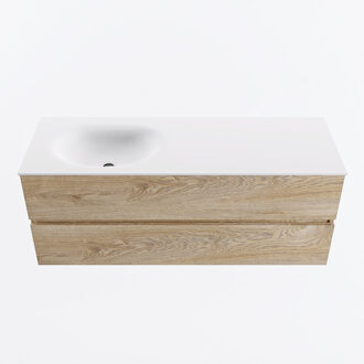 Mondiaz VICA 130cm badmeubel onderkast Washed Oak 2 lades. Wastafel MOON links 1 kraangat, kleur Talc.