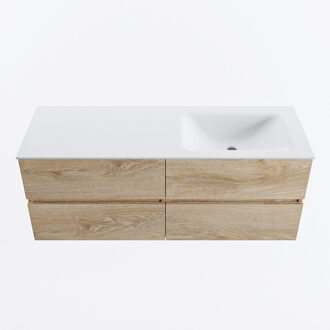 Mondiaz VICA 130cm badmeubel onderkast Washed Oak 4 lades. Wastafel CLOUD rechts 1 kraangat, kleur Talc.