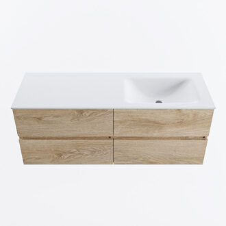 Mondiaz VICA 130cm badmeubel onderkast Washed Oak 4 lades. Wastafel CLOUD rechts zonder kraangat, kleur Talc.