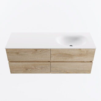 Mondiaz VICA 130cm badmeubel onderkast Washed Oak 4 lades. Wastafel MOON rechts 1 kraangat, kleur Talc.