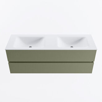 Mondiaz VICA 140cm badmeubel onderkast Army 2 lades. Wastafel CLOUD dubbel 2 kraangaten, kleur Talc.
