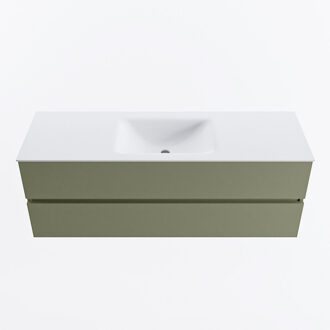 Mondiaz VICA 140cm badmeubel onderkast Army 2 lades. Wastafel CLOUD midden zonder kraangat, kleur Talc.