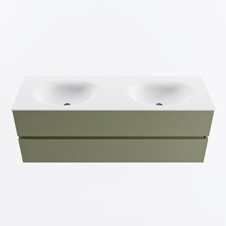 Mondiaz VICA 140cm badmeubel onderkast Army 2 lades. Wastafel MOON dubbel 2 kraangaten, kleur Talc.