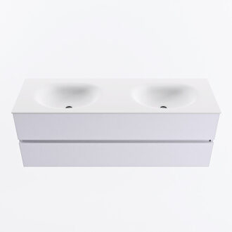 Mondiaz VICA 140cm badmeubel onderkast Cale 2 lades. Wastafel MOON dubbel zonder kraangat, kleur Talc.