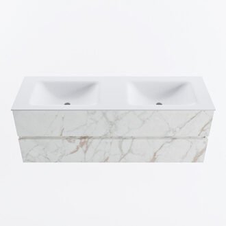 Mondiaz VICA 140cm badmeubel onderkast Carrara 2 lades. Wastafel CLOUD dubbel 2 kraangaten, kleur Talc. Cararra