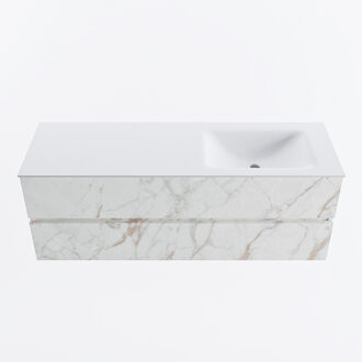 Mondiaz VICA 140cm badmeubel onderkast Carrara 2 lades. Wastafel CLOUD rechts 1 kraangat, kleur Talc. Cararra