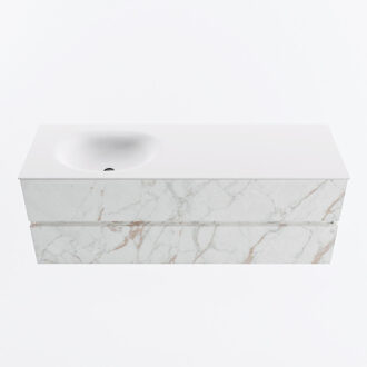 Mondiaz VICA 140cm badmeubel onderkast Carrara 2 lades. Wastafel MOON links 1 kraangat, kleur Talc. Cararra