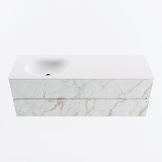 Mondiaz VICA 140cm badmeubel onderkast Carrara 2 lades. Wastafel MOON links zonder kraangat, kleur Talc. Cararra