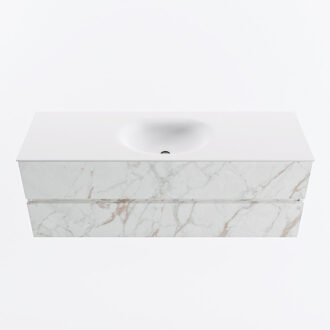 Mondiaz VICA 140cm badmeubel onderkast Carrara 2 lades. Wastafel MOON midden 1 kraangat, kleur Talc. Cararra