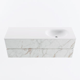 Mondiaz VICA 140cm badmeubel onderkast Carrara 2 lades. Wastafel MOON rechts zonder kraangat, kleur Talc. Cararra