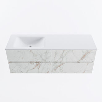 Mondiaz VICA 140cm badmeubel onderkast Carrara 4 lades. Wastafel CLOUD links 1 kraangat, kleur Talc. Cararra