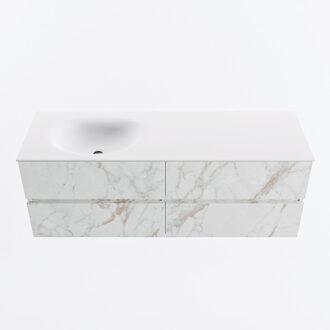 Mondiaz VICA 140cm badmeubel onderkast Carrara 4 lades. Wastafel MOON links 1 kraangat, kleur Talc. Cararra