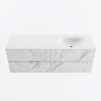 Mondiaz VICA 140cm badmeubel onderkast Carrara 4 lades. Wastafel MOON rechts 1 kraangat, kleur Talc. Cararra