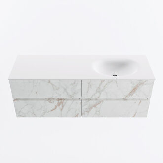 Mondiaz VICA 140cm badmeubel onderkast Carrara 4 lades. Wastafel MOON rechts zonder kraangat, kleur Talc. Cararra