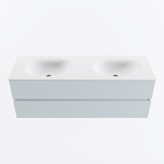 Mondiaz VICA 140cm badmeubel onderkast Clay 2 lades. Wastafel MOON dubbel zonder kraangat, kleur Talc.