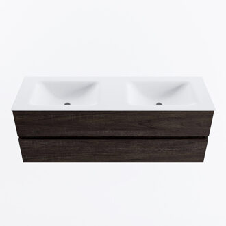 Mondiaz VICA 140cm badmeubel onderkast Dark Brown 2 lades. Wastafel CLOUD dubbel 2 kraangaten, kleur Talc.