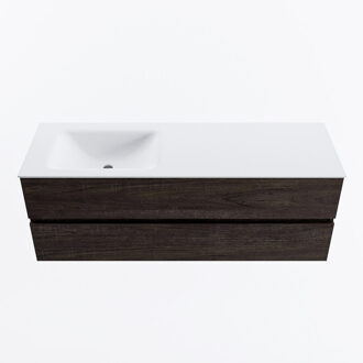 Mondiaz VICA 140cm badmeubel onderkast Dark Brown 2 lades. Wastafel CLOUD links 1 kraangat, kleur Talc.