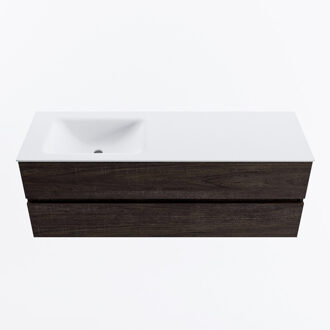 Mondiaz VICA 140cm badmeubel onderkast Dark Brown 2 lades. Wastafel CLOUD links zonder kraangat, kleur Talc.