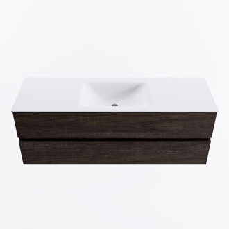 Mondiaz VICA 140cm badmeubel onderkast Dark Brown 2 lades. Wastafel CLOUD midden 1 kraangat, kleur Talc.