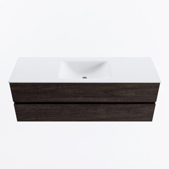 Mondiaz VICA 140cm badmeubel onderkast Dark Brown 2 lades. Wastafel CLOUD midden zonder kraangat, kleur Talc.