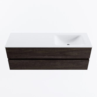 Mondiaz VICA 140cm badmeubel onderkast Dark Brown 2 lades. Wastafel CLOUD rechts 1 kraangat, kleur Talc.