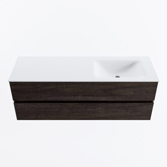 Mondiaz VICA 140cm badmeubel onderkast Dark Brown 2 lades. Wastafel CLOUD rechts zonder kraangat, kleur Talc.