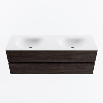Mondiaz VICA 140cm badmeubel onderkast Dark Brown 2 lades. Wastafel MOON dubbel zonder kraangat, kleur Talc.