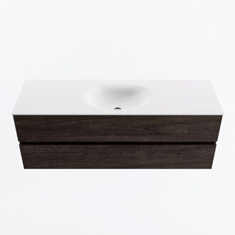Mondiaz VICA 140cm badmeubel onderkast Dark Brown 2 lades. Wastafel MOON midden 1 kraangat, kleur Talc.