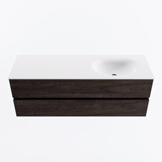 Mondiaz VICA 140cm badmeubel onderkast Dark Brown 2 lades. Wastafel MOON rechts 1 kraangat, kleur Talc.