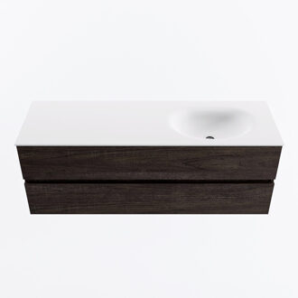 Mondiaz VICA 140cm badmeubel onderkast Dark Brown 2 lades. Wastafel MOON rechts zonder kraangat, kleur Talc.