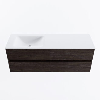 Mondiaz VICA 140cm badmeubel onderkast Dark Brown 4 lades. Wastafel CLOUD links 1 kraangat, kleur Talc.