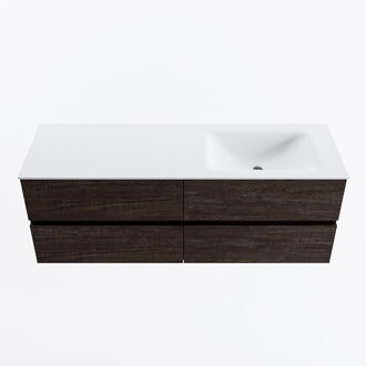 Mondiaz VICA 140cm badmeubel onderkast Dark Brown 4 lades. Wastafel CLOUD rechts 1 kraangat, kleur Talc.