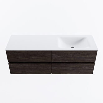 Mondiaz VICA 140cm badmeubel onderkast Dark Brown 4 lades. Wastafel CLOUD rechts zonder kraangat, kleur Talc.