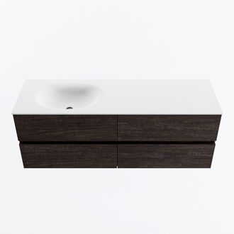 Mondiaz VICA 140cm badmeubel onderkast Dark Brown 4 lades. Wastafel MOON links zonder kraangat, kleur Talc.