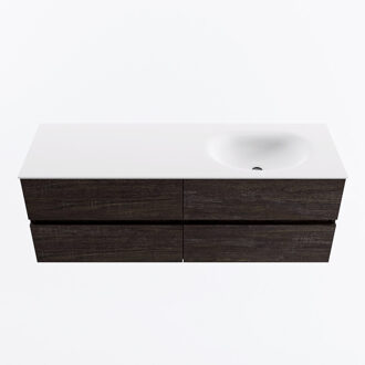 Mondiaz VICA 140cm badmeubel onderkast Dark Brown 4 lades. Wastafel MOON rechts 1 kraangat, kleur Talc.