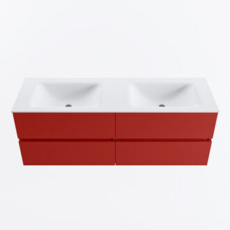 Mondiaz VICA 140cm badmeubel onderkast Fire 4 lades. Wastafel CLOUD dubbel zonder kraangat, kleur Talc.