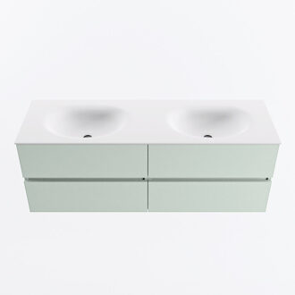 Mondiaz VICA 140cm badmeubel onderkast Greey 4 lades. Wastafel MOON dubbel zonder kraangat, kleur Talc.