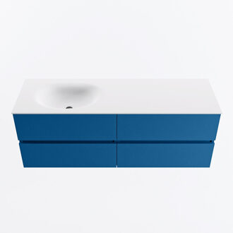 Mondiaz VICA 140cm badmeubel onderkast Jeans 4 lades. Wastafel MOON links zonder kraangat, kleur Talc.