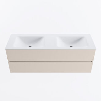 Mondiaz VICA 140cm badmeubel onderkast Linen 2 lades. Wastafel CLOUD dubbel 2 kraangaten, kleur Talc.