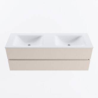 Mondiaz VICA 140cm badmeubel onderkast Linen 2 lades. Wastafel CLOUD dubbel zonder kraangat, kleur Talc.