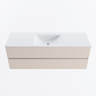 Mondiaz VICA 140cm badmeubel onderkast Linen 2 lades. Wastafel CLOUD midden 1 kraangat, kleur Talc.