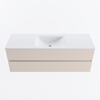 Mondiaz VICA 140cm badmeubel onderkast Linen 2 lades. Wastafel CLOUD midden zonder kraangat, kleur Talc.