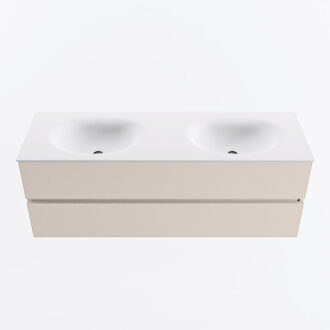 Mondiaz VICA 140cm badmeubel onderkast Linen 2 lades. Wastafel MOON dubbel 2 kraangaten, kleur Talc.