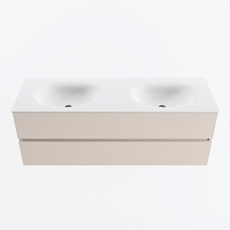 Mondiaz VICA 140cm badmeubel onderkast Linen 2 lades. Wastafel MOON dubbel zonder kraangat, kleur Talc.